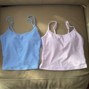 2 CALIA PADDED RIBBED CROPPED LINED TANKTOP Women M Adjustable Straps Blue&Pink